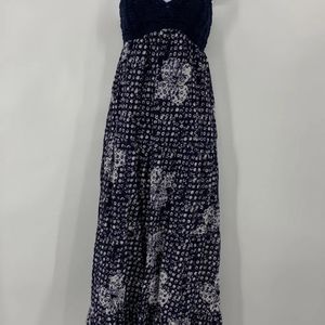 Lucky Brand Crocheted Halter Top Floral Maxi Dress